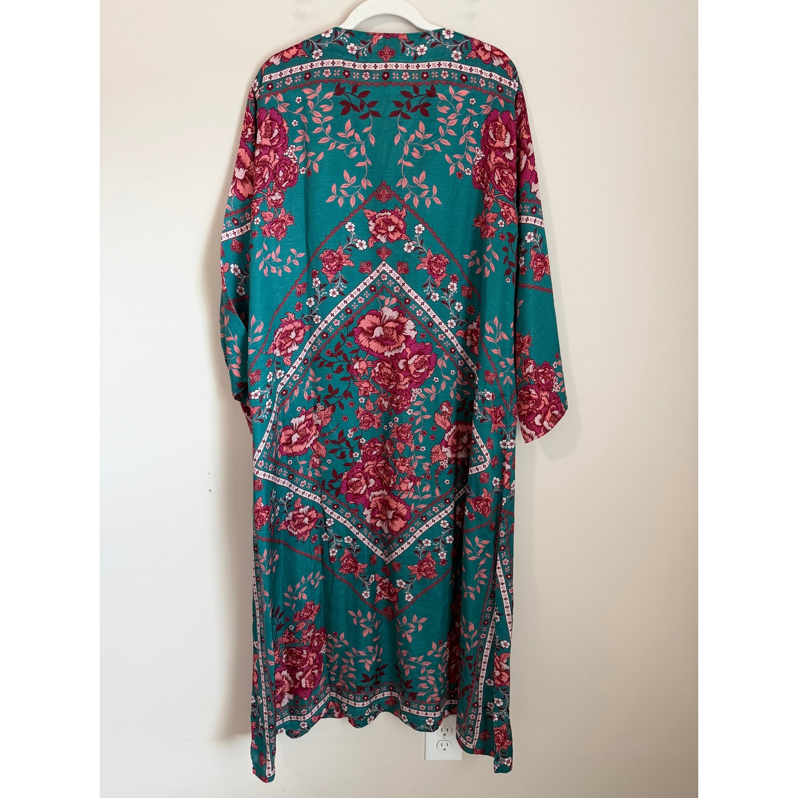 The J. Peterman Company Kaftan Dress Women L Boho Linen Floral Cap Sleeve — image 6 of 8